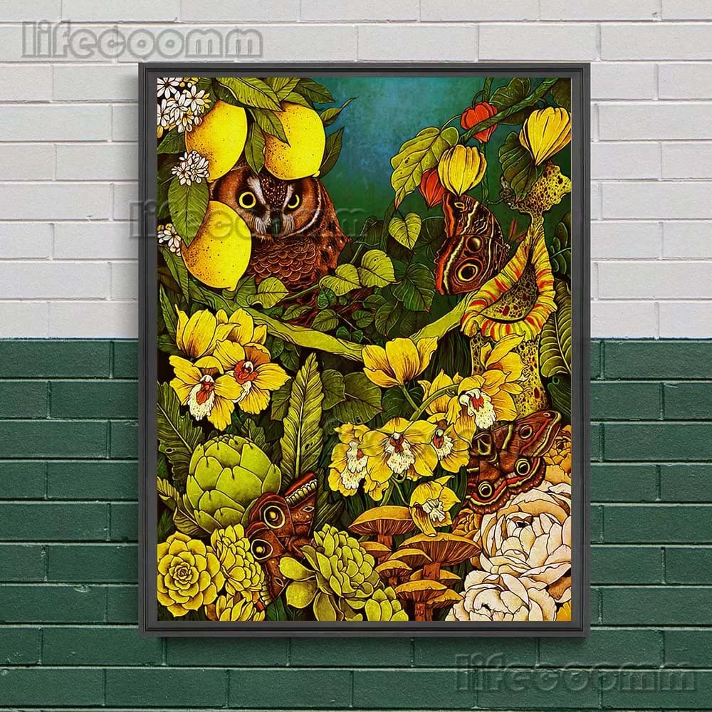 Toile d'art mural Vintage le souris, serpent et hibou de nuit, peinture sur toile, créature magique 