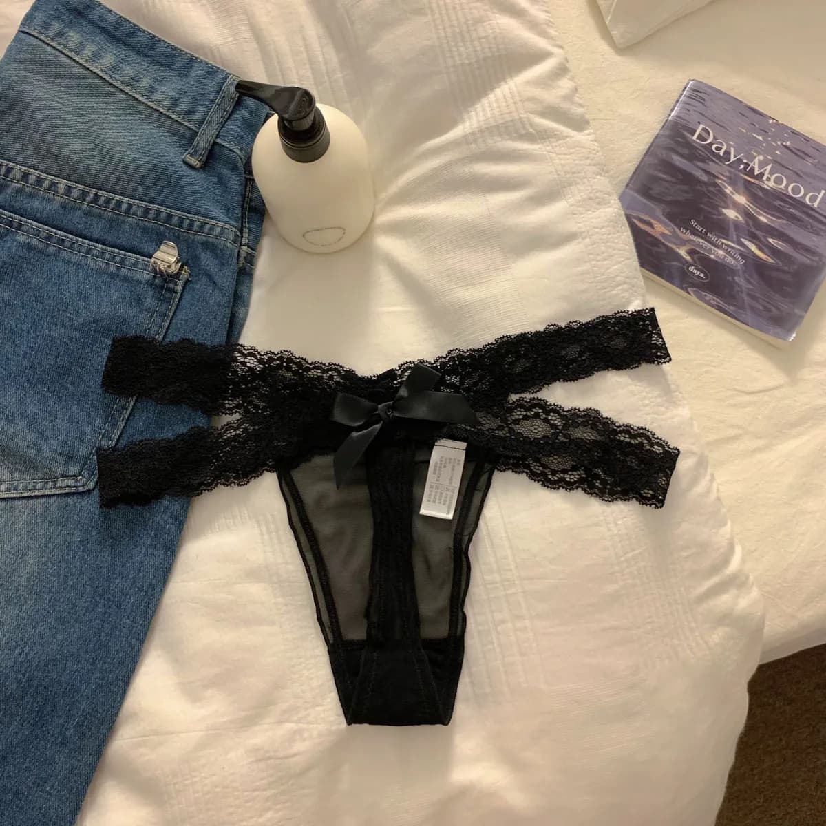Tongs femme sexy lingerie féminine culotte femme string en dentelle taille basse string maille nœud 