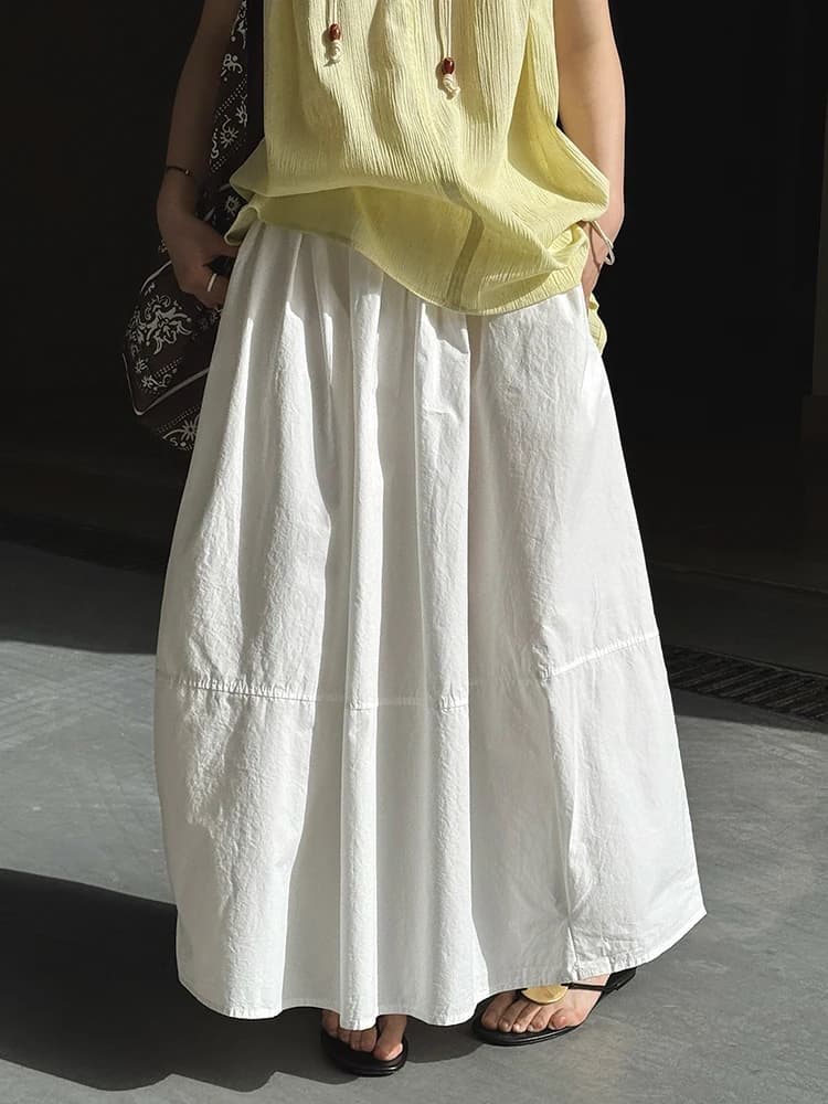 [EAM] Jupe mi-longue décontractée blanche à taille haute élastique, style A-line, pour femme, nouvel
