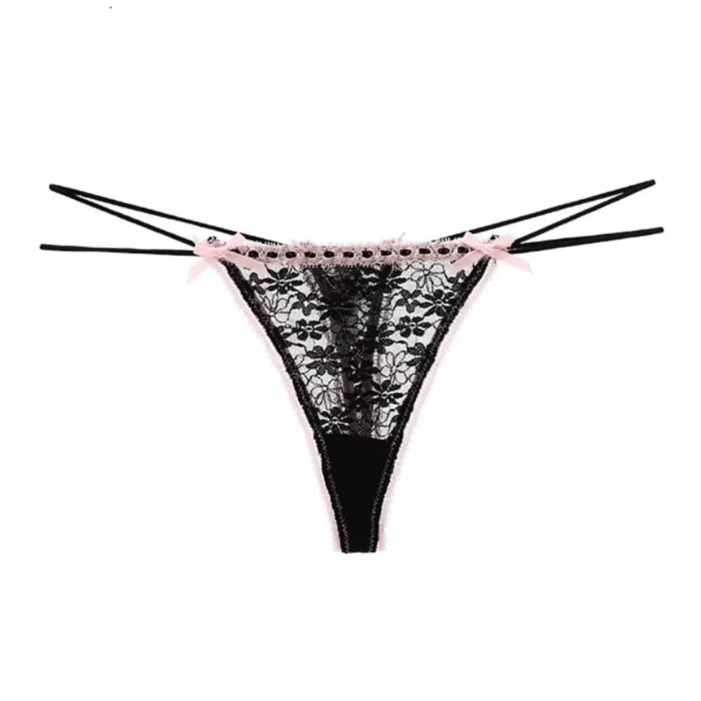 Lingerie pour femme : String transparent sans couture à fines bretelles en dentelle florale, culotte