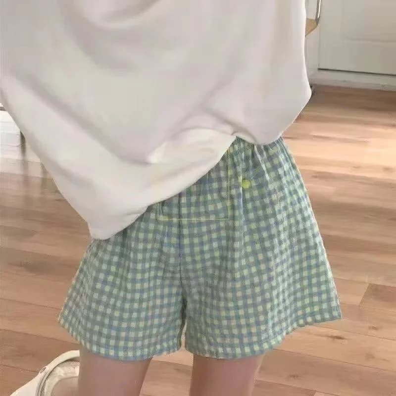 Shorts pour femmes, bas de pyjama en coton doux à imprimé écossais, pantalon de pyjama ample et fin 