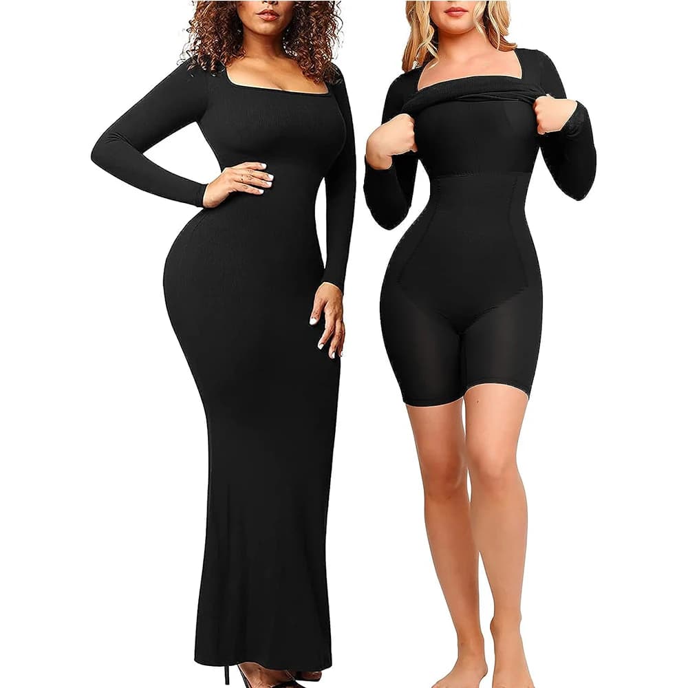 Robes longues pour femmes, manches longues, serrées, spoage complet du corps, glissades de contrôle,