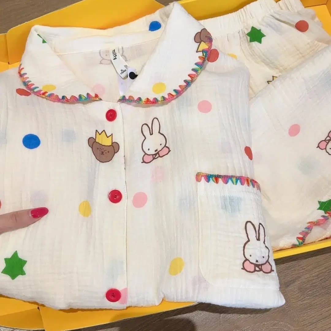 Ensemble de pyjama pour femmes Miffy, mignon, été, manches courtes, shorts, confortable, ample, vête