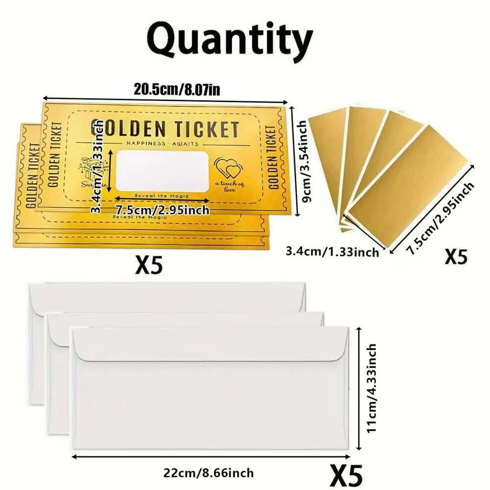 1 lot de cartes à gratter Golden Ticket, billets à gratter pour concert, cartes à gratter pour ciném