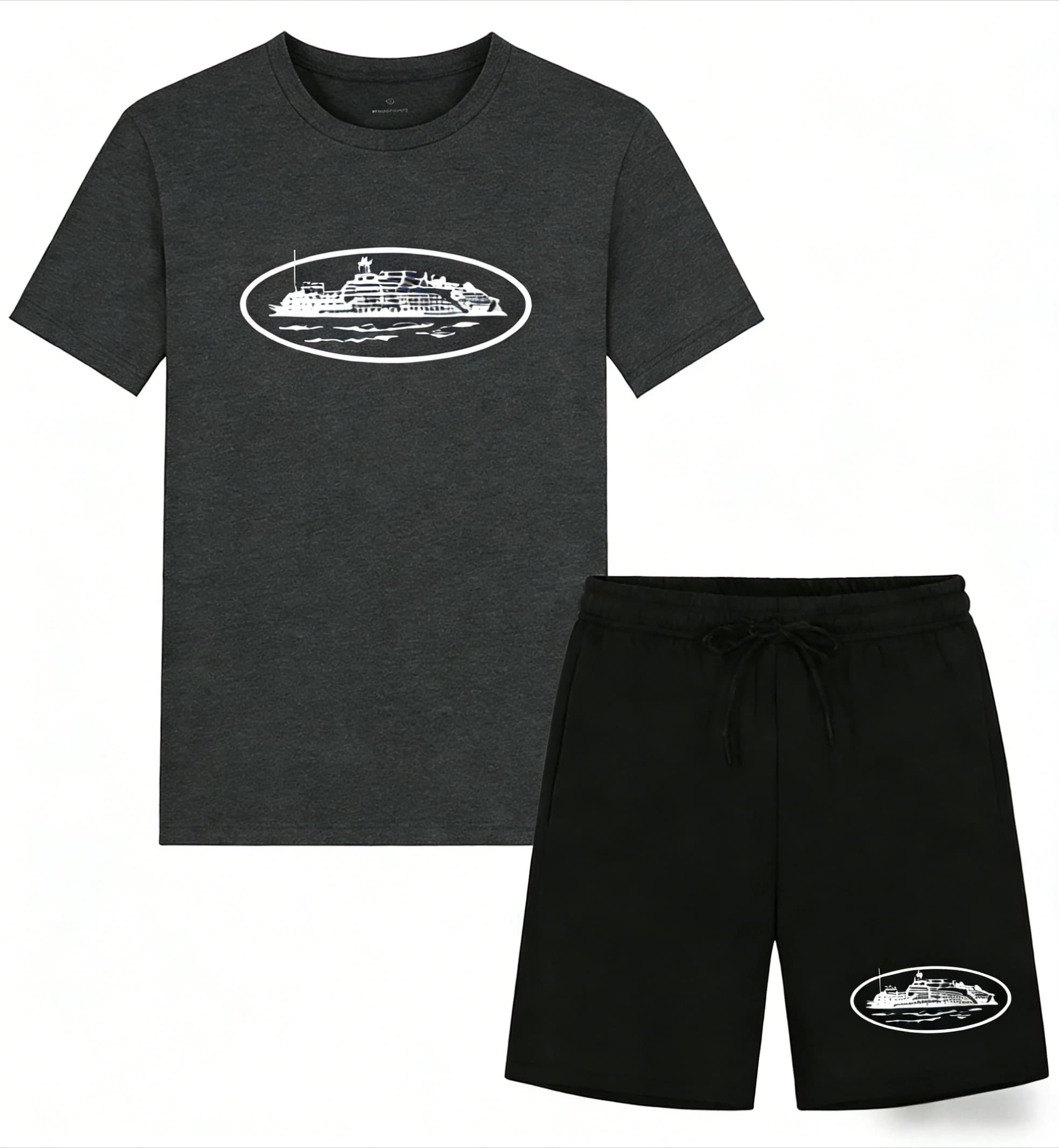 Nouvelle collection été 2026 : Ensemble décontracté deux pièces imprimé bateau, t-shirt et short amp