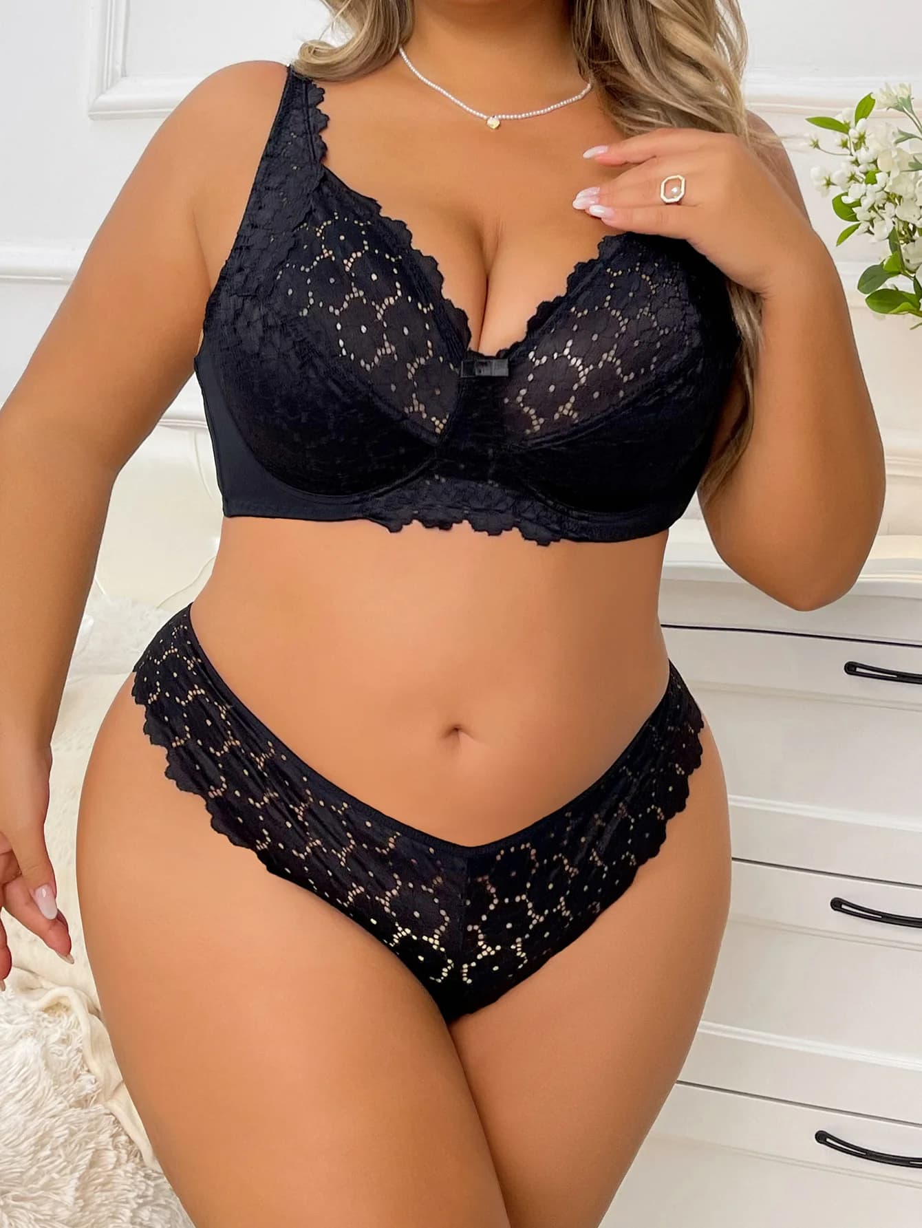 Ensemble de lingerie en dentelle confortable, grande taille, grande poitrine, petit, respirant, régl