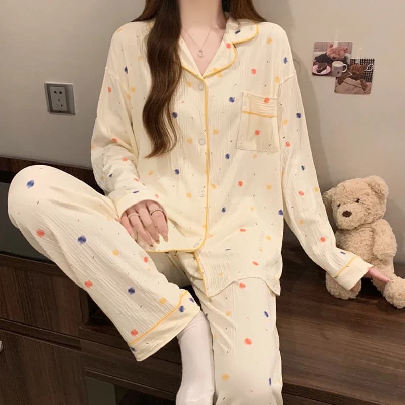 Pyjama Design Dtie avec nœud rose pour femmes, haut à manches longues et pantalon à taille élastique