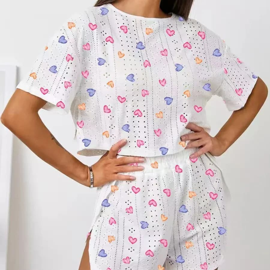 Ensemble pyjama deux pièces pour femmes, Short à manches courtes, imprimé Jacquard, mode d'été, ense