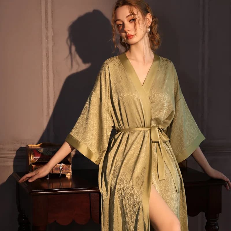 2025 toutes saisons Jacquard une pièce femmes pyjamas printemps automne longue peignoir glace soie l