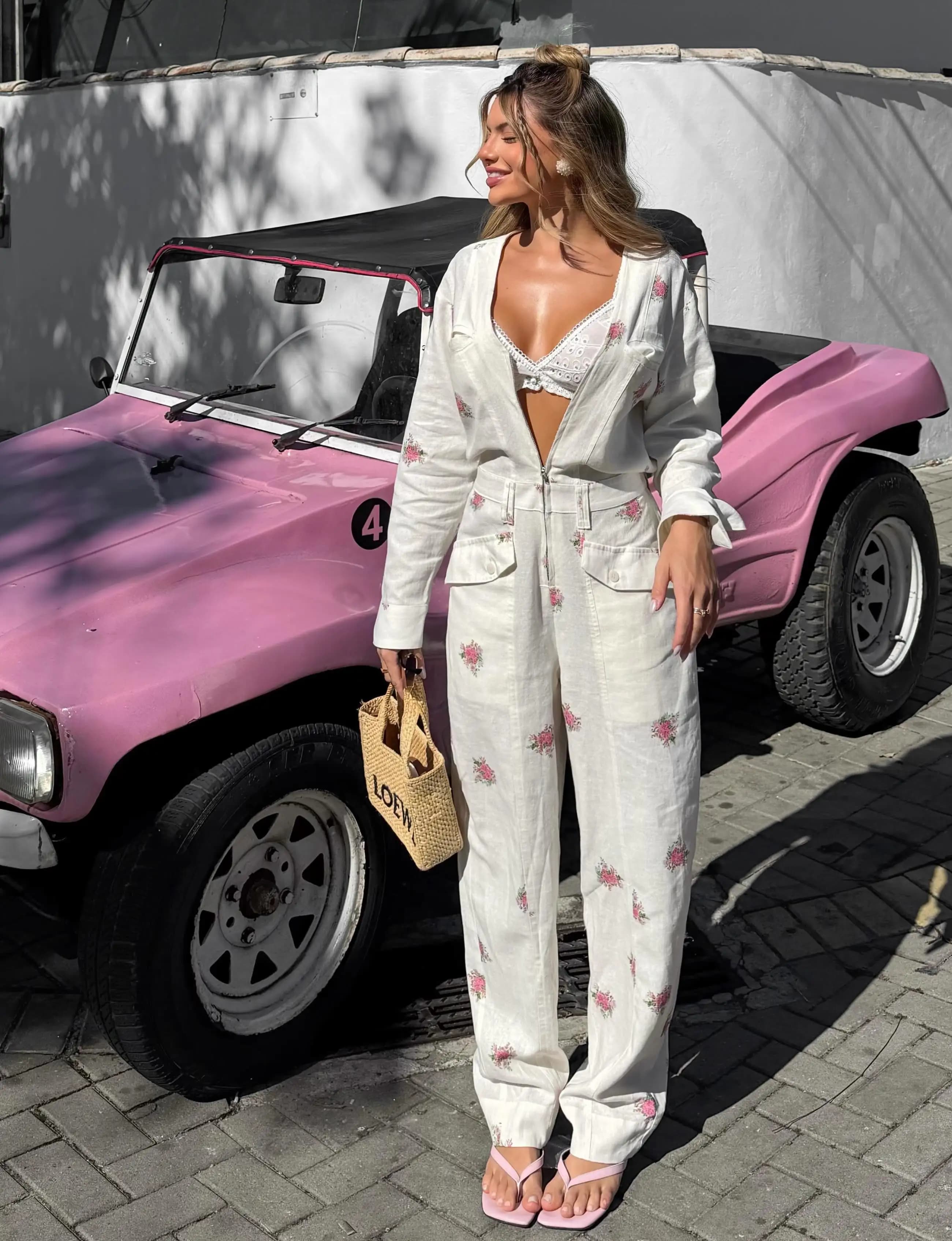 Ensemble imprimé corset et pantalon pour femme – Collection Printemps 2026 – Dos nu, sans manches, d