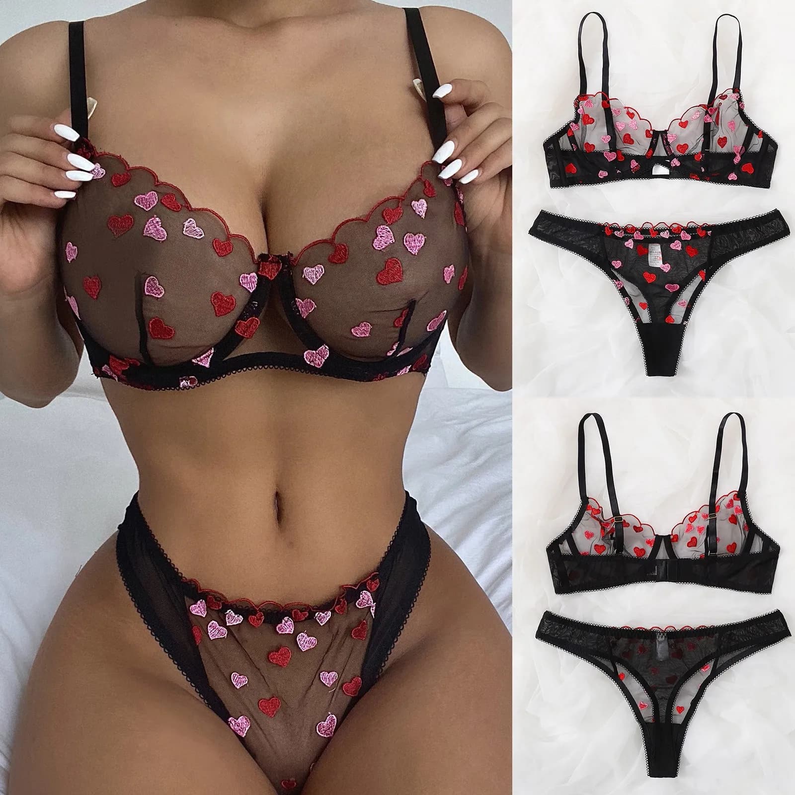 Femmes grande taille Sexy Lingeries ensembles tentation broderie florale Push Up soutien-gorge culot