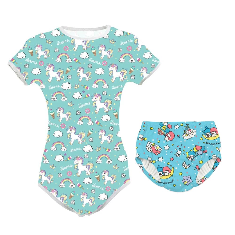 Ensemble pyjama pour bébé adulte ABDL, body à entrejambe à pression, ensemble de couches