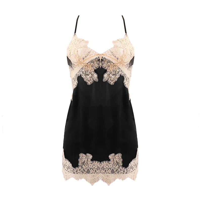 Meet'r Satin vêtements de nuit femmes Sexy dentelle dos nu chemise de nuit bifurqué col en v pyjama 