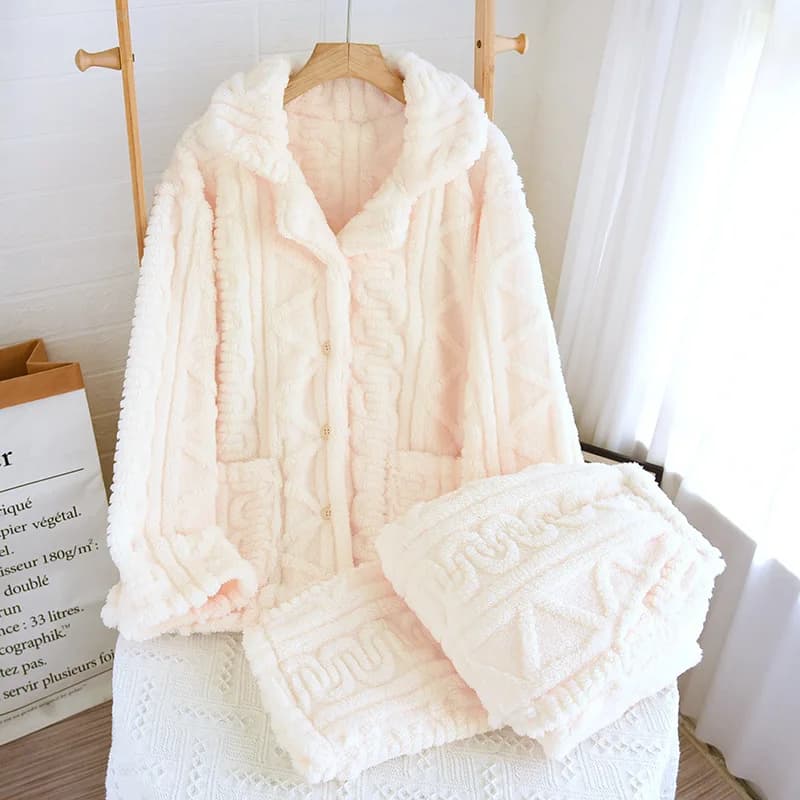Pyjama Vintage épais et chaud en flanelle, pantalon à manches longues pour Couple, ensemble de vêtem