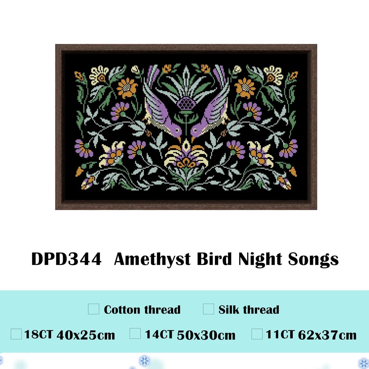 Kit de points de croix de chansons de nuit d'oiseau de grenade 18ct 14ct 11ct, tissu en toile noire,