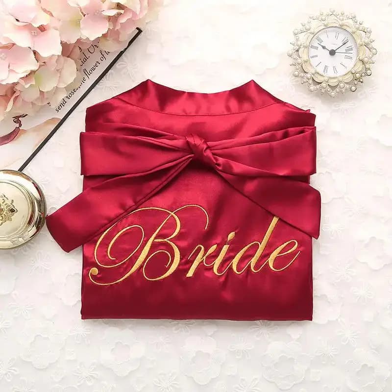 Peignoir Kimono Brodé en Satin pour Demoiselle d'Honneur, Robe de Mariée, Chemise de Nuit d'Été, Vêt