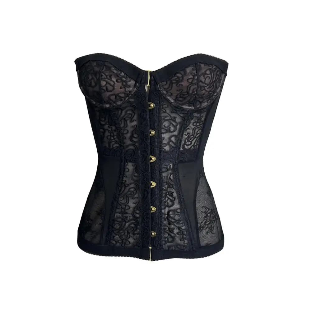 Sexy serré Corset épicé fille noir dentelle désossé gilet creux sans manches haut sans bretelles 202