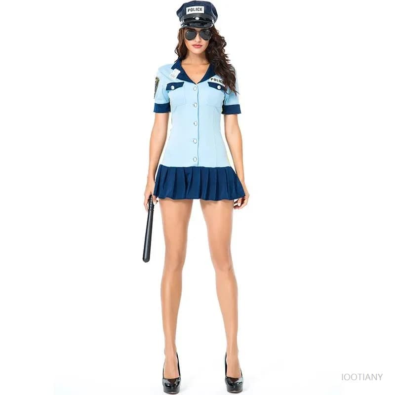 Halloween bleu policière Rave fête Mini robe discothèque Bar Club mascarade policier jeu de rôle Cos