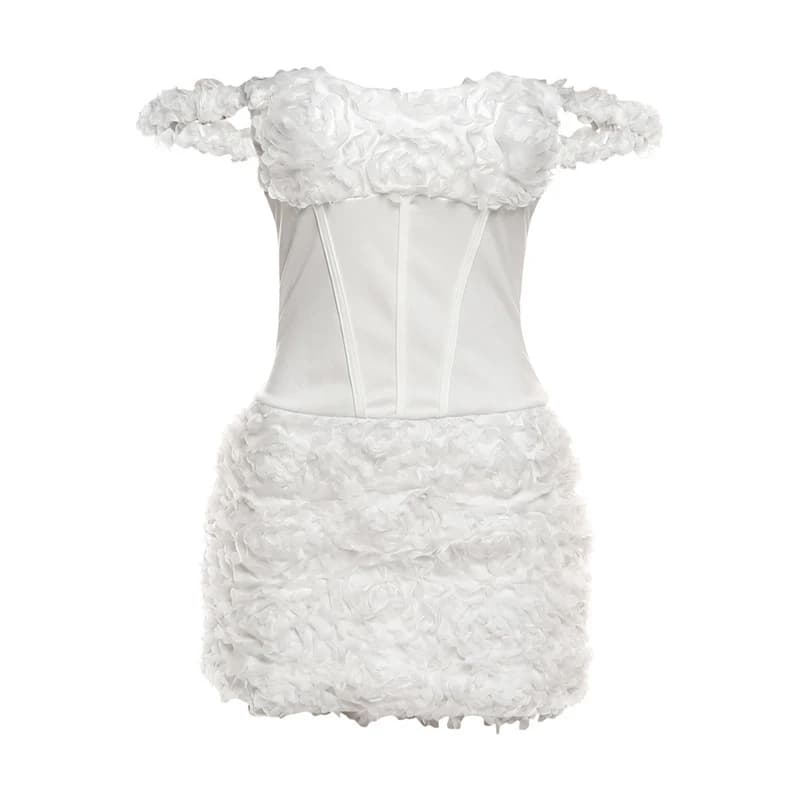 Mini robe blanche à fleurs pour femmes, épaules dénudées, sans manches, Corset cintré à la taille, r