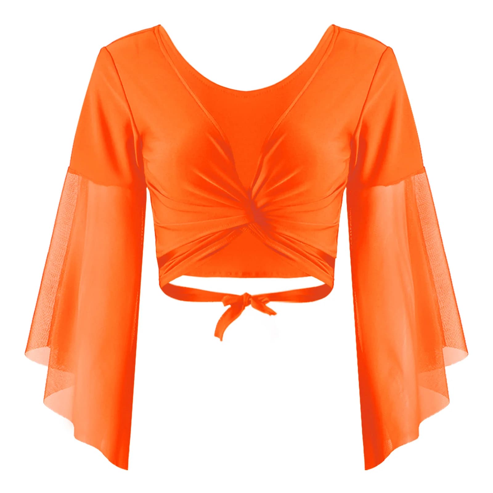 Hauts de danse du ventre à lacets pour femmes, chemises de danse, col en V, manches évasées en Tulle