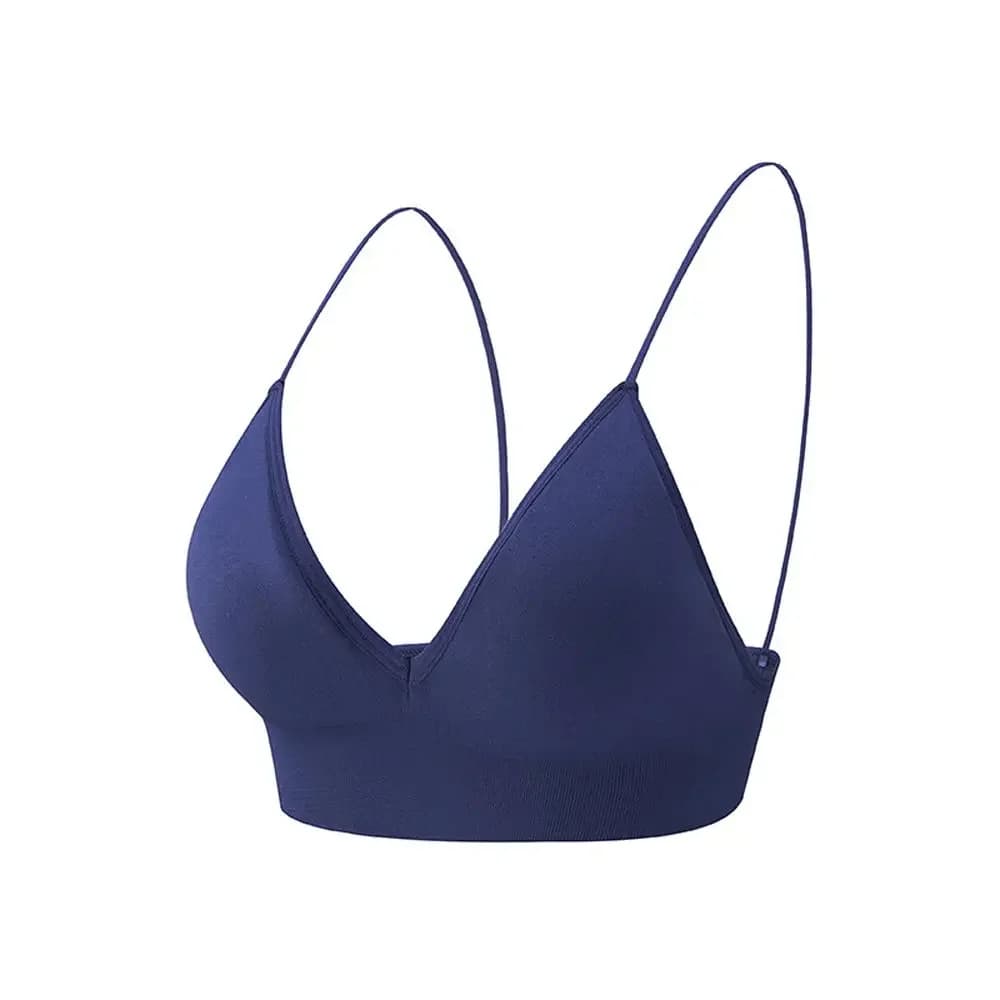 Soutien-gorge de sport push-up sans armatures à bonnets triangulaires fins, décolleté en V profond, 