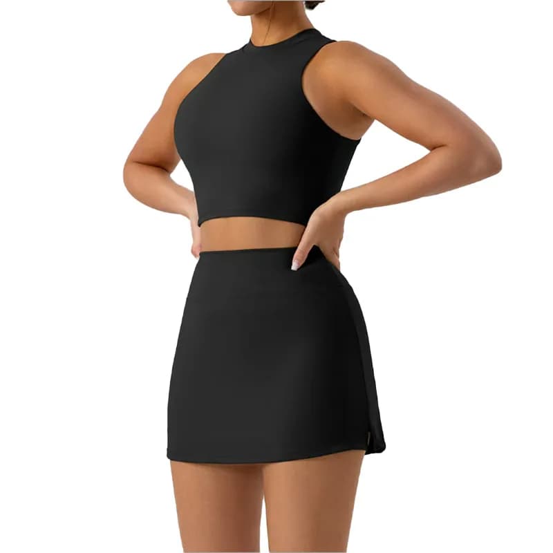 Ensemble de yoga effet seconde peau style européen et américain pour femme, jupe de sport tennis à s