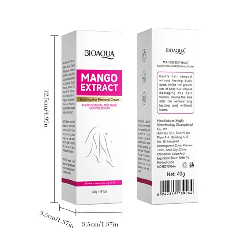 Crème dépilatoire apaisante Bioaqua à la mangue, douce et non irritante, pour les aisselles, les jam