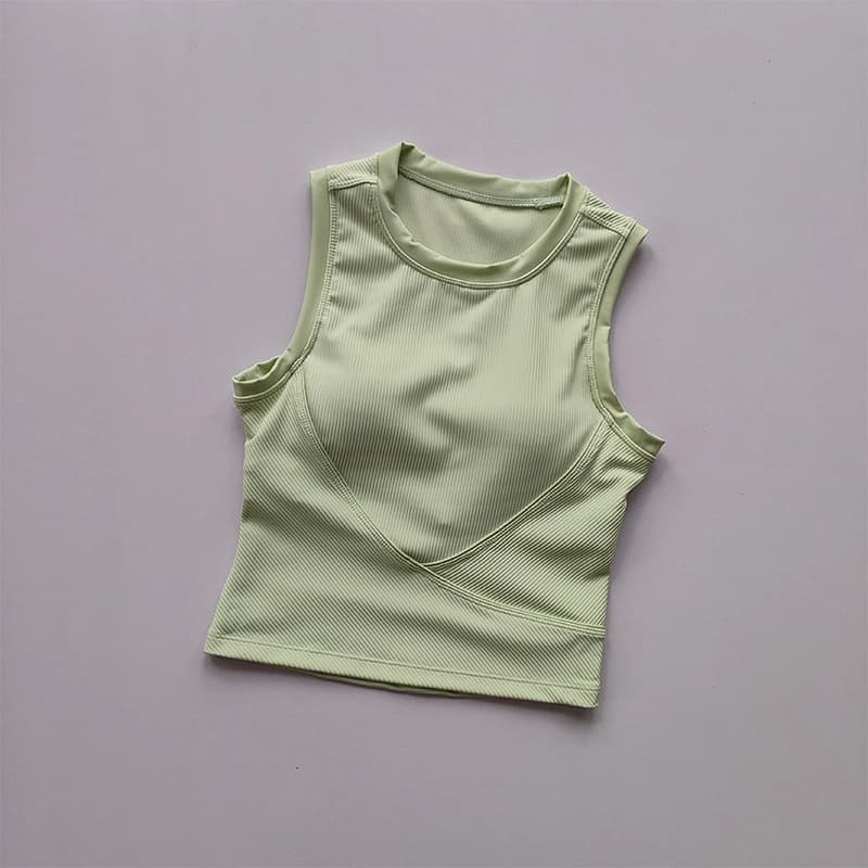 Soutien-gorge de sport Racerback – Haut d'entraînement sans couture pour femmes avec bonnets fixes, 
