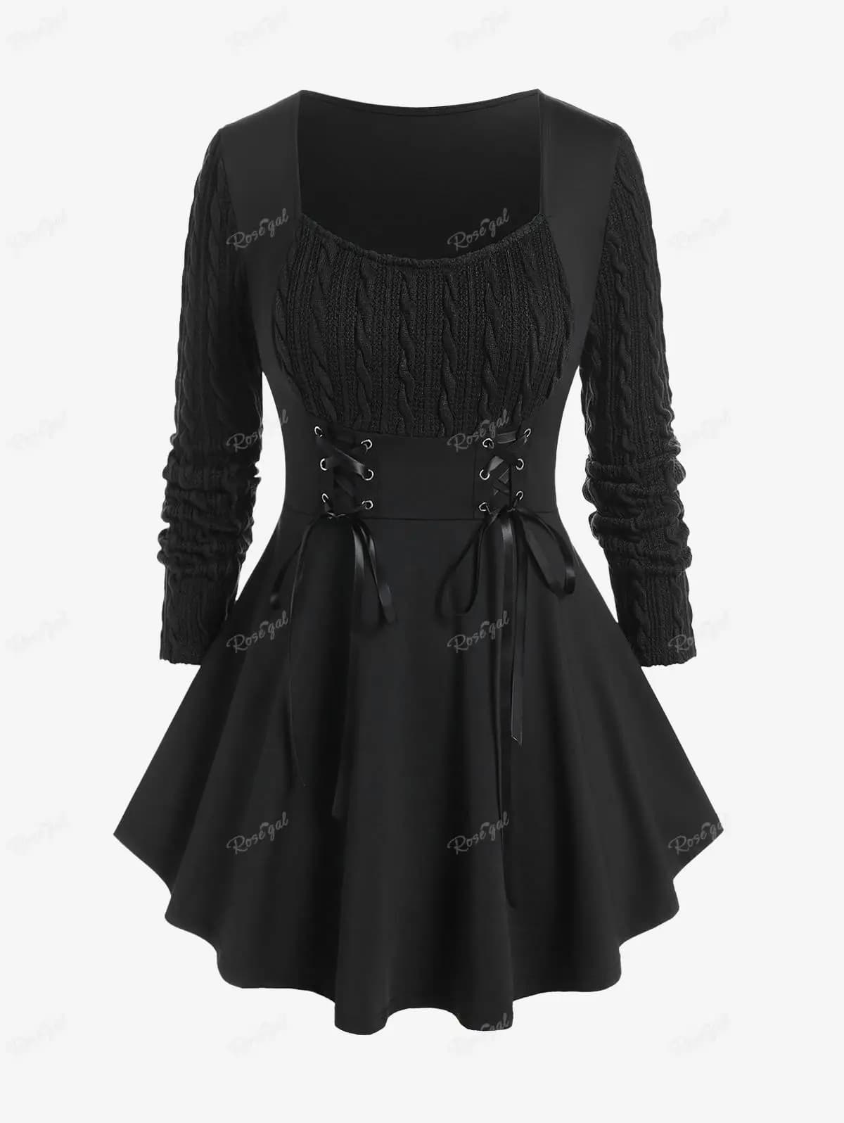 T-shirt corset grande taille pour femme, panneau en tricot torsadé, médiathèque multimédia, chemisie