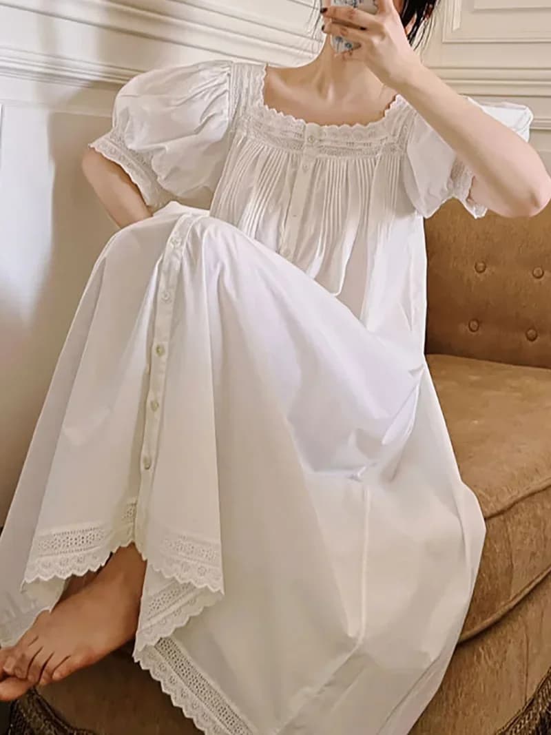 Femmes robe de nuit printemps automne pur coton à manches longues Peignoir romantique Vintage chemis