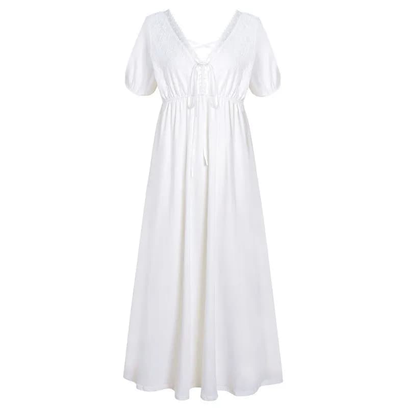 Vêtements de nuit à manches courtes pour femmes, style palais, chemise de nuit d'été en coton et den
