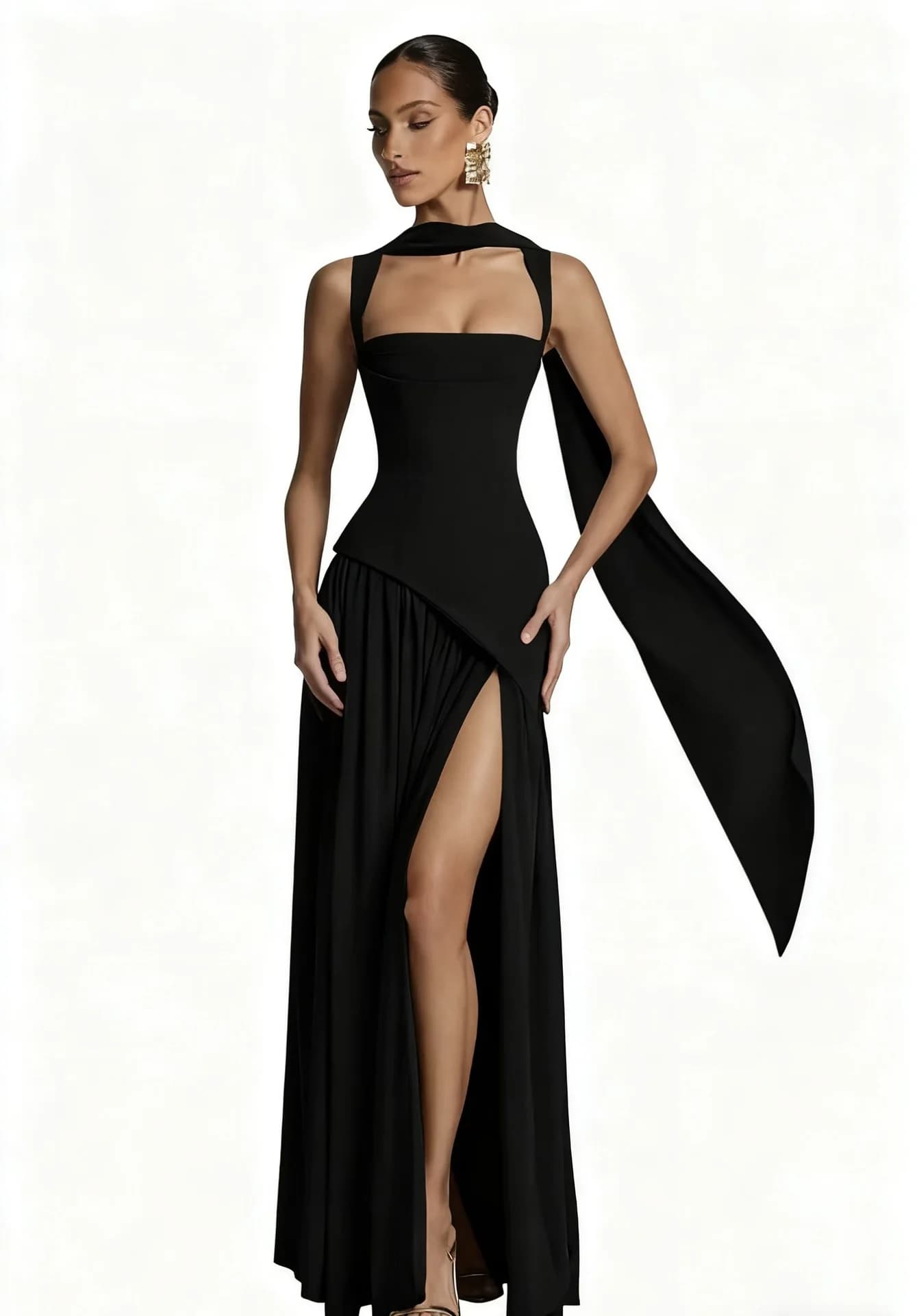Robe longue élégante à corset et rubans pour femme, style nuisette fendue, pour soirée, demoiselle d