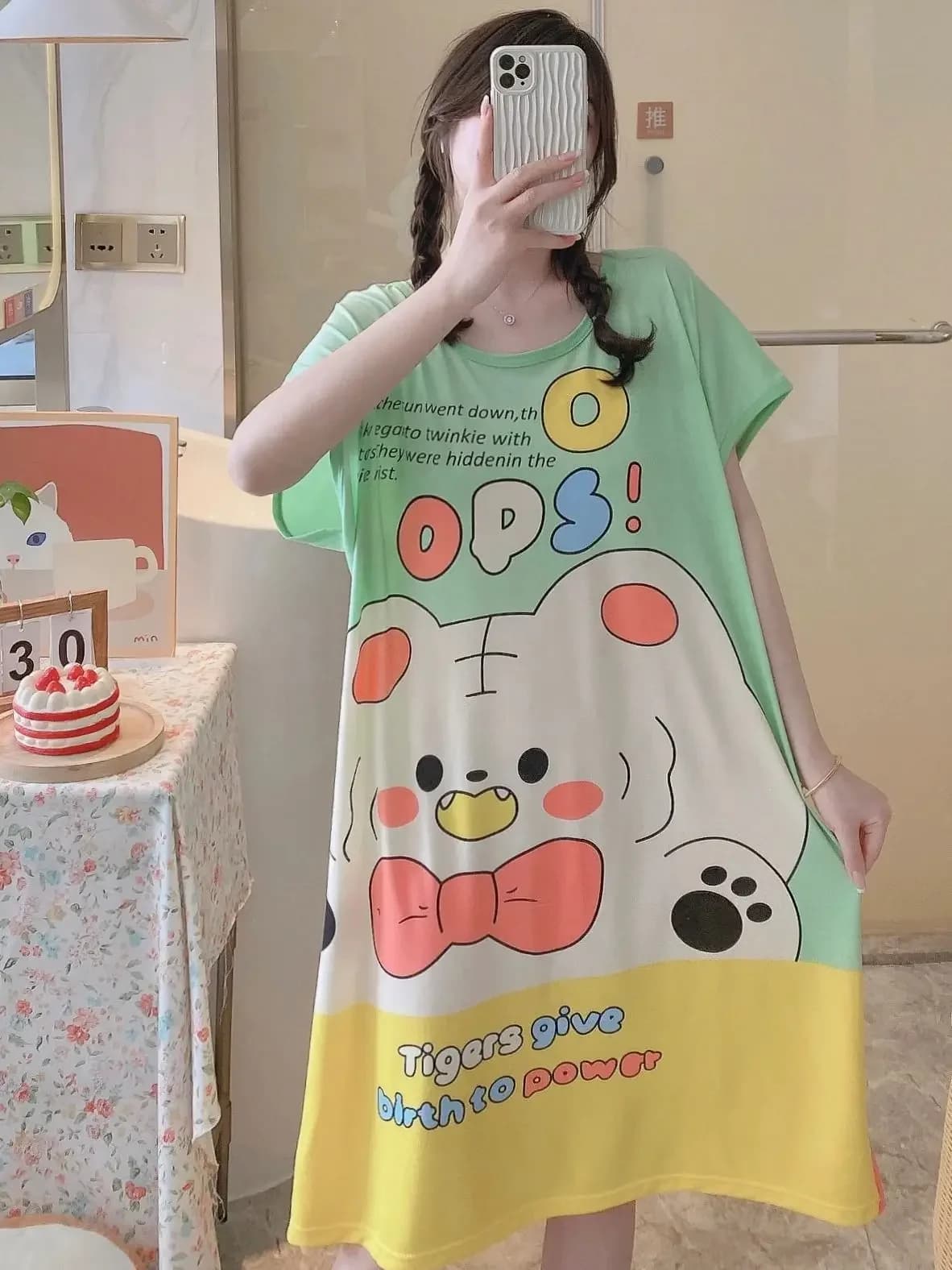 Robe de nuit à manches courtes pour filles et femmes, motif dessin animé mignon, été automne, confor