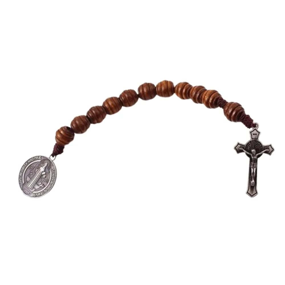 Médaille de prière Vintage du Saint benoît, alliage de perles de prière en bois, bénédiction, chapel
