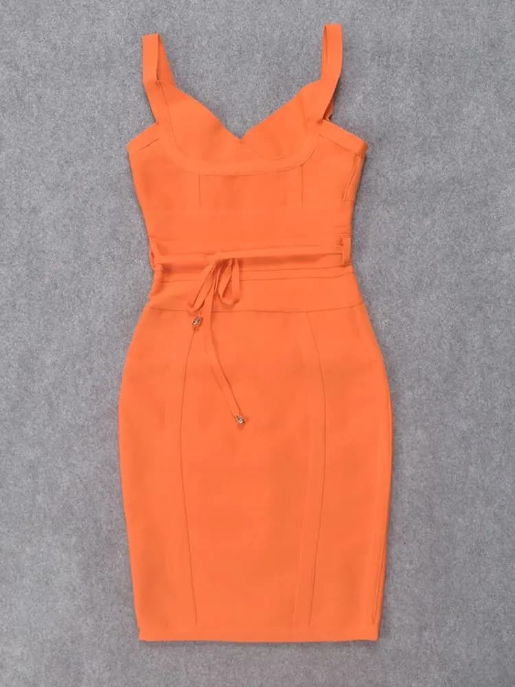 BEAUKEY-Robe de Soirée Sexy à Bretelles Spaghetti et Col en V pour Femme, Tenue de Tambours, Orange,