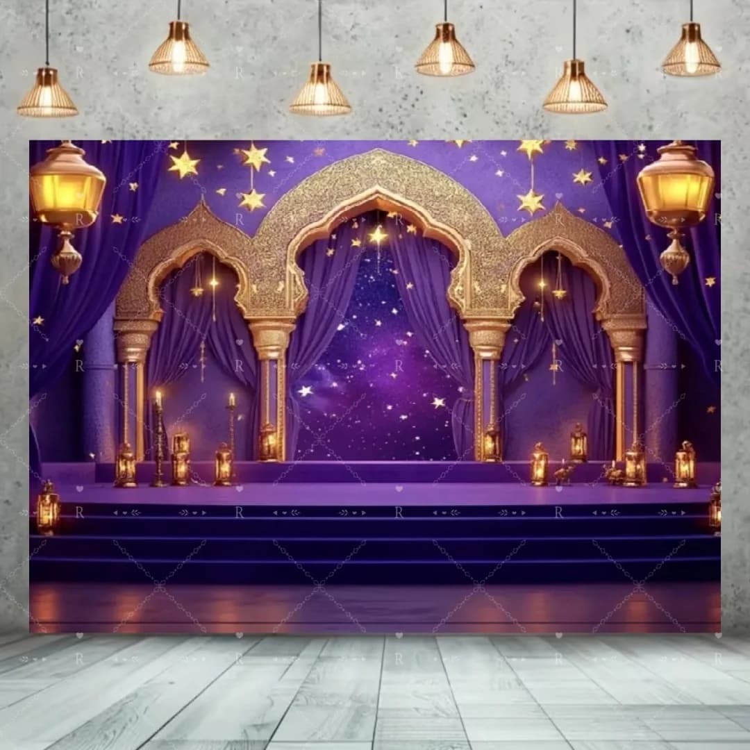 Décoration de fête Nuits Arabes Marocaines, Toile de fond Aladdin Mosquée Dorée Musulmane, Bannière 