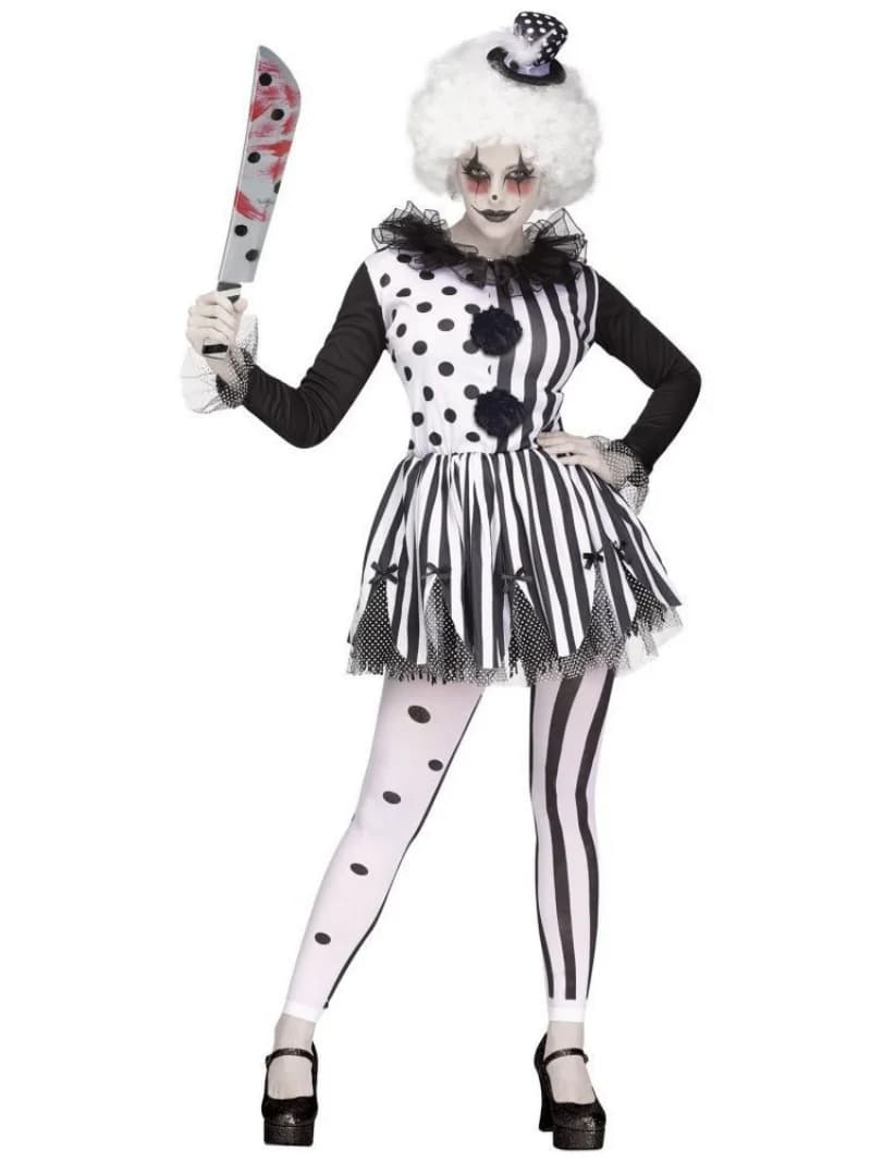 Costume de Cosplay de Clown noir et blanc d'horreur d'halloween pour femmes, robe fantaisie de fête 