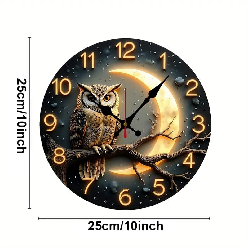 Horloge murale suspendue silencieuse ronde en bois au clair de lune, adaptée au salon, au bureau, à 