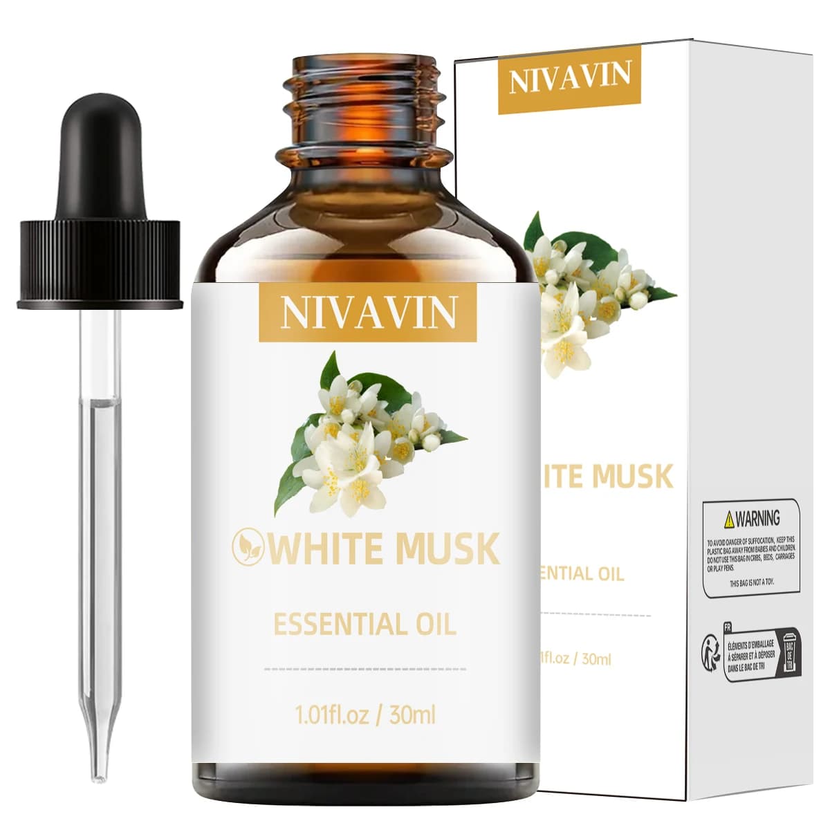 Huile essentielle de musc blanc NIVAVIN 30ml/60ml/100ml, extraits végétaux purs à 100%, rafraîchit l