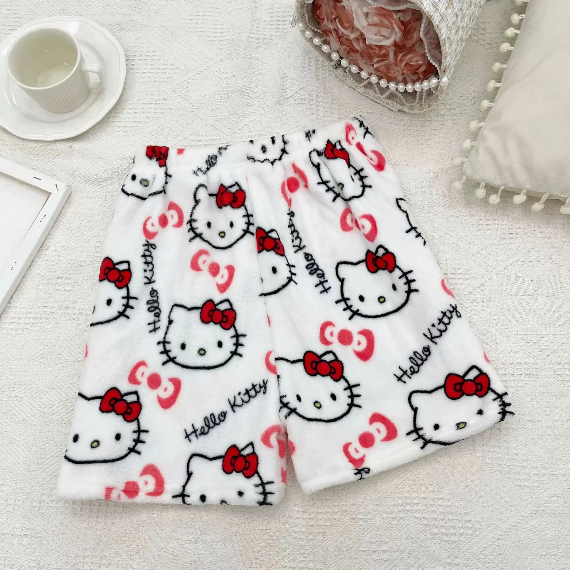 Pantalon de pyjama Hello Kitty, ample, dessin animé, short pour Couple, vêtements de loisirs pour fe