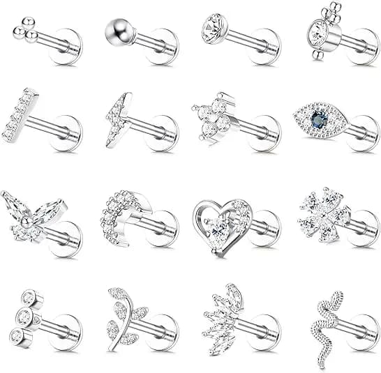 Drperfect 16 pièces Bijoux de piercing pour tragus en acier chirurgical, boucles d'oreilles tragus à