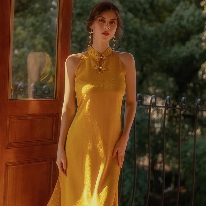 Cheongsam chemise de nuit Robe femmes Robe vêtements de nuit Style chinois été avec bouton peignoir 