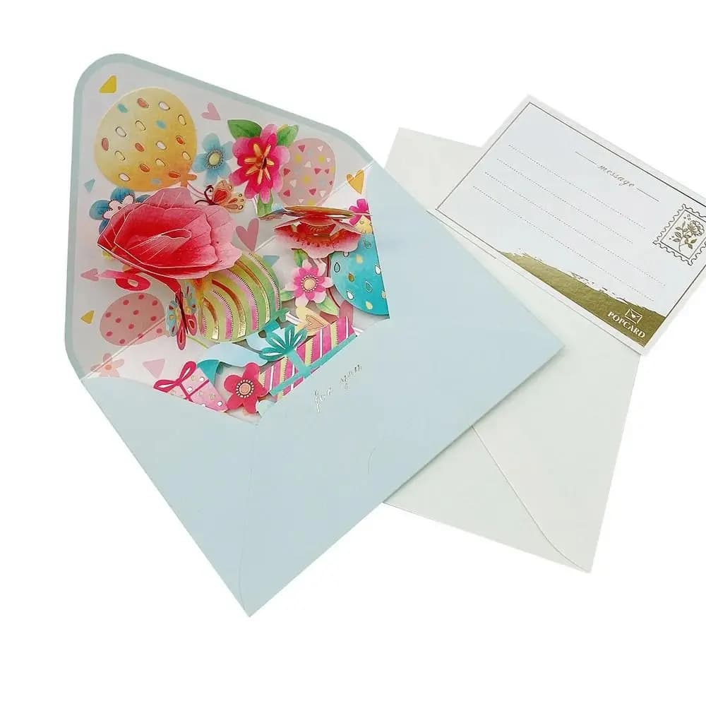 Carte de vœux romantique à fleurs pour anniversaire, Noël, Saint-Valentin, en papier, avec enveloppe