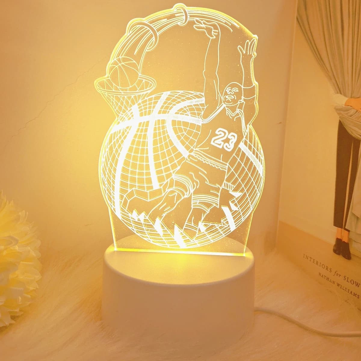 Veilleuse 3D créative, Design de sport de basket-ball, lampe de chevet d'ambiance USB, décoration ar
