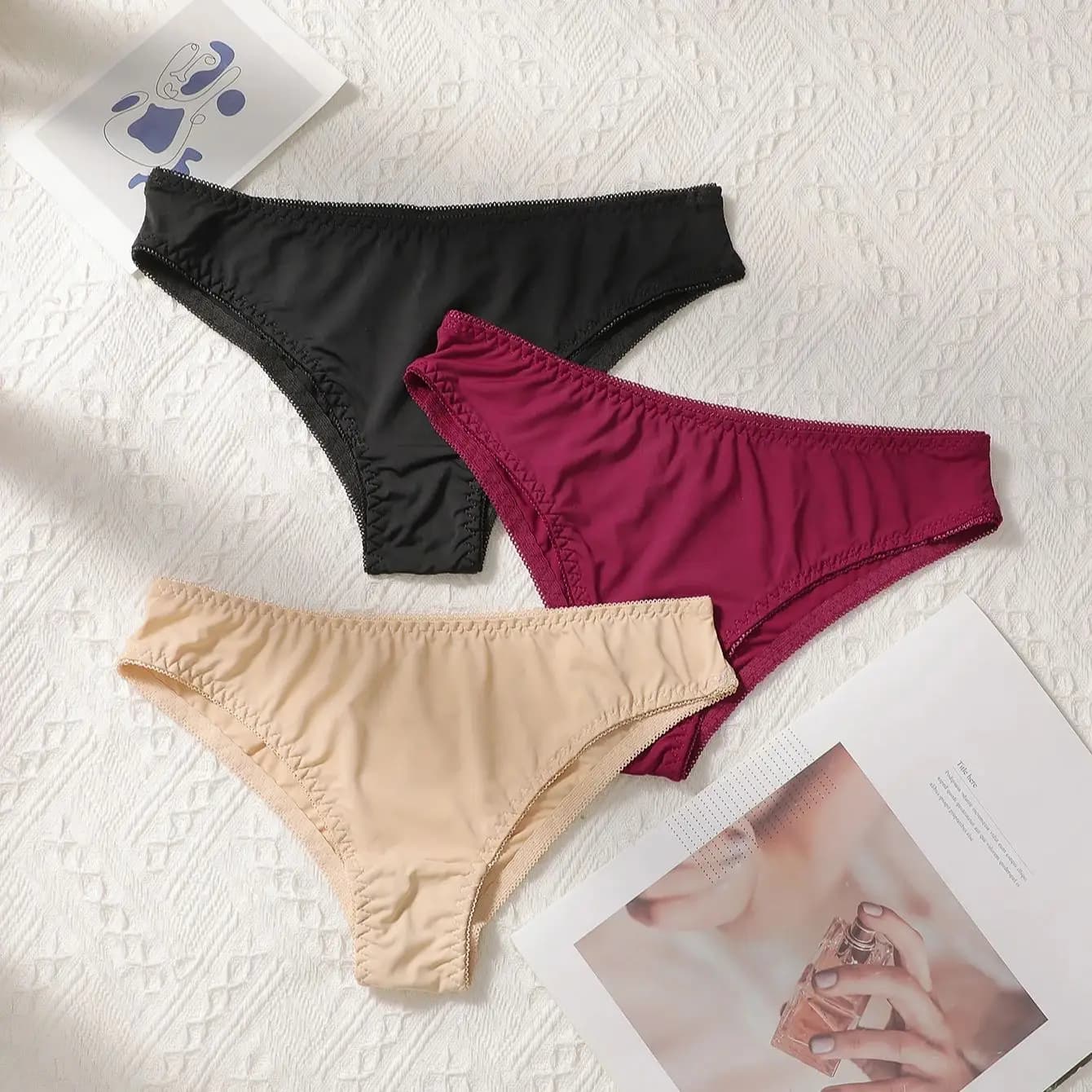 Viomisha 3 pièces/ensemble culottes pour femmes Sexy doux rayé caleçon couleur unie slips femme conf