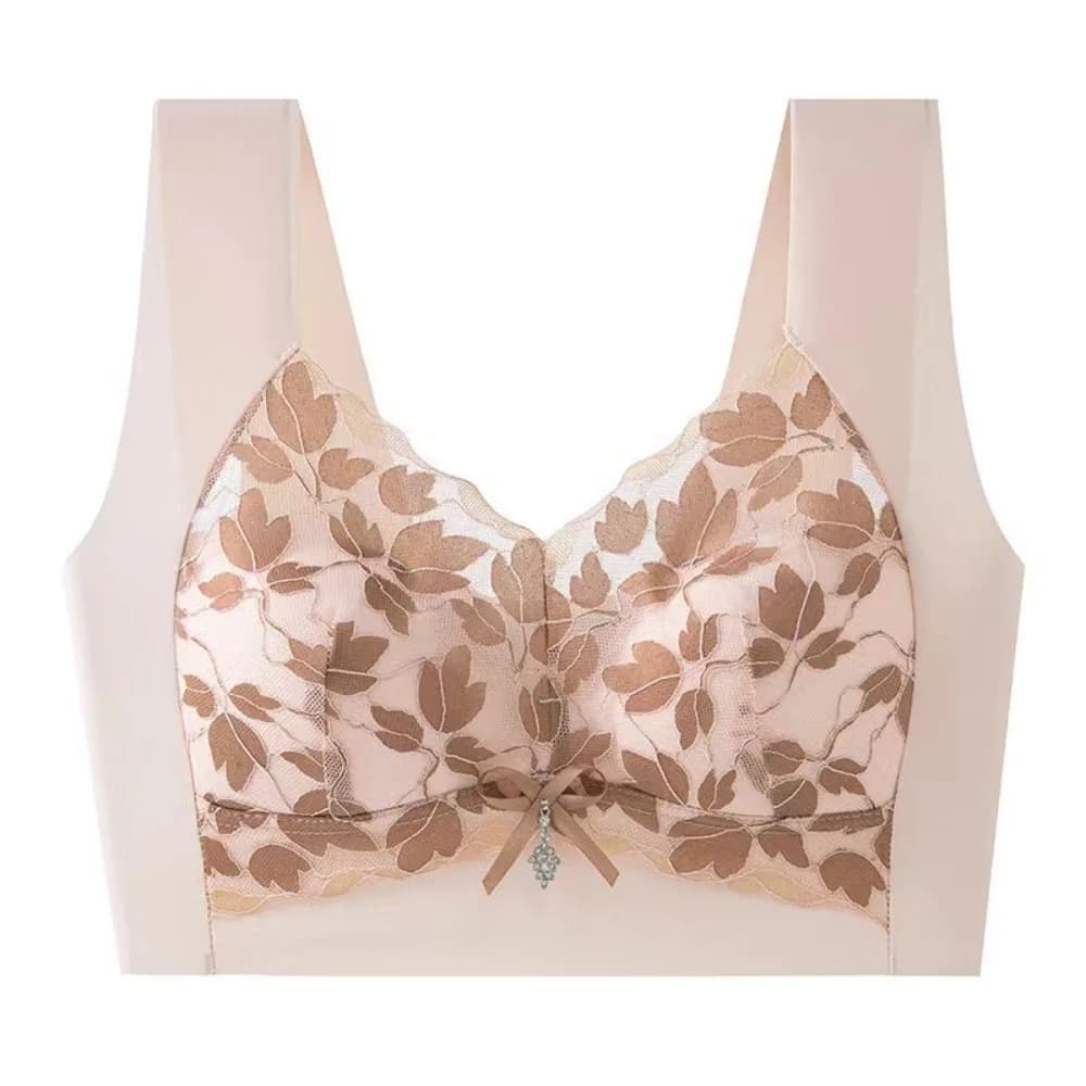 Soutien-gorge Push Up en dentelle feuille respirante, décolleté en V profond, avec nœud papillon en 