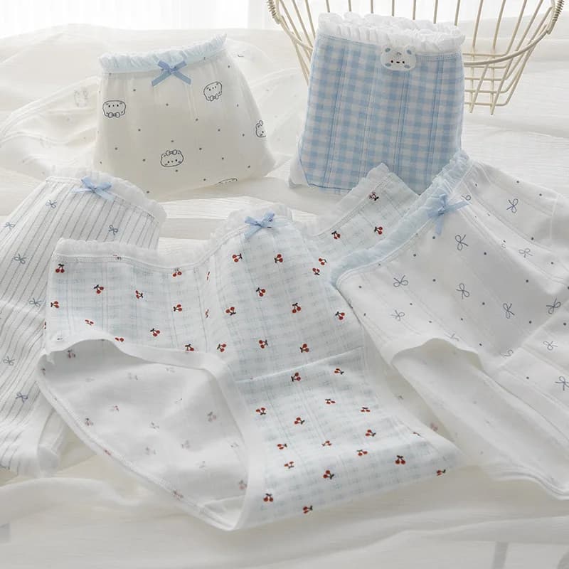Lot de 5 culottes en coton à entrejambe étendu pour femme, motif quadrillé rose, taille mi-haute, li
