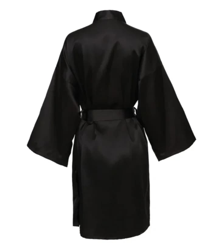 Robe de nuit en Satin solide, Robe de maison élégante à manches mi-longues et col en V avec ceinture