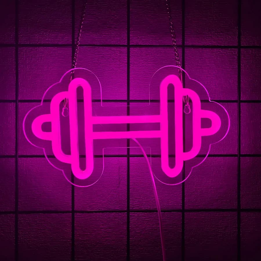 Enseigne néon LED série Fitness, lampe murale de gym avec icône haltère, idéale pour salle de sport,