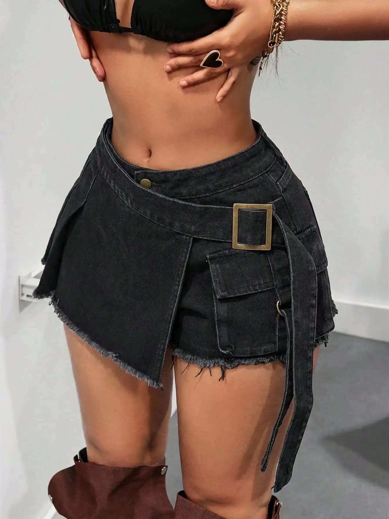 Jupe-culotte en jean vintage taille haute, short sexy antidérapant, design ajusté décontracté, motif